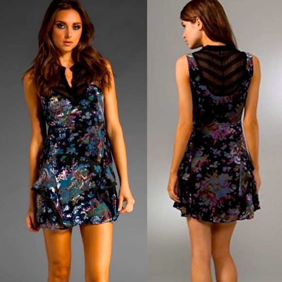 FREE PEOPLE Falling Leaves Silk Velvet Mini Dress Size 2 - Picture 1 of 4